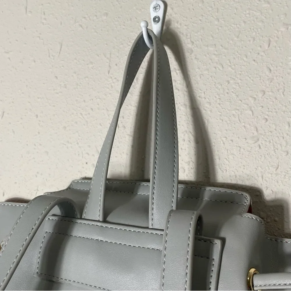 Tura Gray Faux Leather Backpack Shoulder Bag Satchel Drawstring Purse